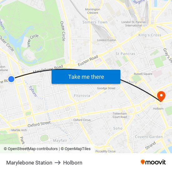 Marylebone Station to Holborn map