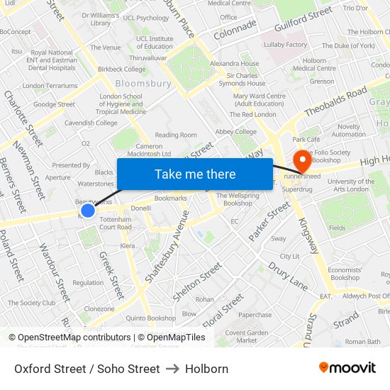 Oxford Street / Soho Street to Holborn map