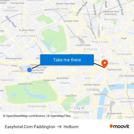 Easyhotel.Com Paddington to Holborn map