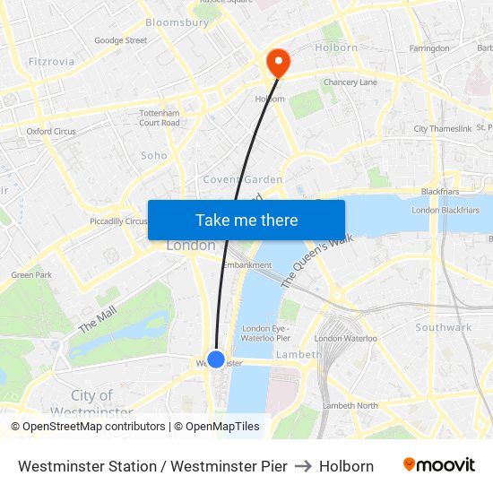 Westminster Station / Westminster Pier to Holborn map