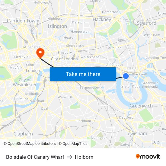 Boisdale Of Canary Wharf to Holborn map
