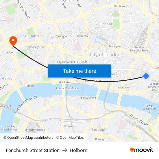 Fenchurch Street Station to Holborn map