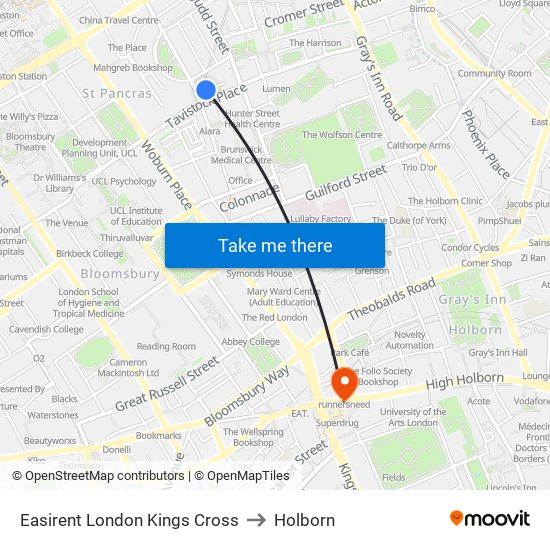 Easirent London Kings Cross to Holborn map