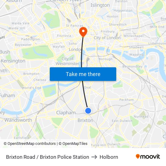 Brixton Road / Brixton Police Station to Holborn map