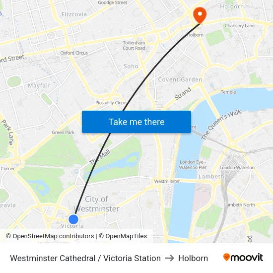 Westminster Cathedral / Victoria Station to Holborn map