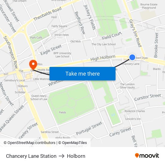 Chancery Lane Station to Holborn map