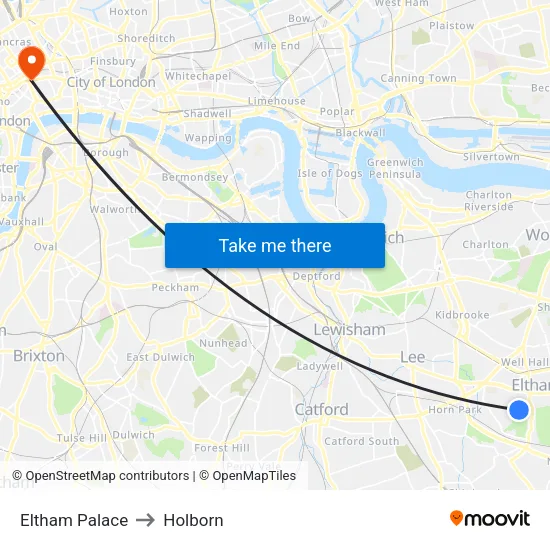 Eltham Palace to Holborn map