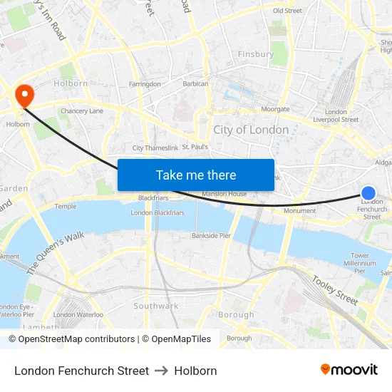 London Fenchurch Street to Holborn map
