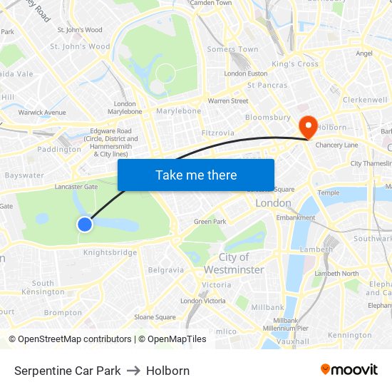 Serpentine Car Park to Holborn map