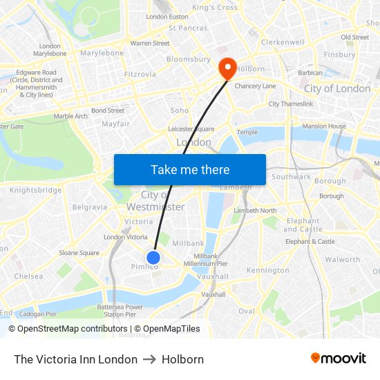 The Victoria Inn London to Holborn map