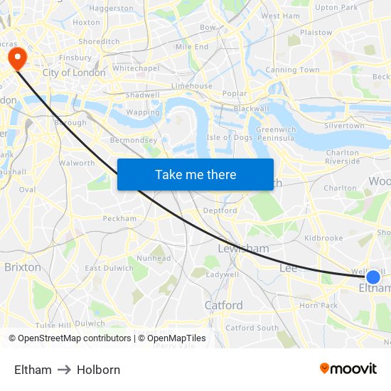 Eltham to Holborn map