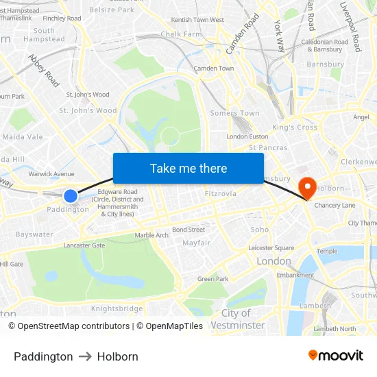 Paddington to Holborn map