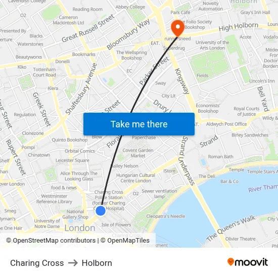 Charing Cross to Holborn map