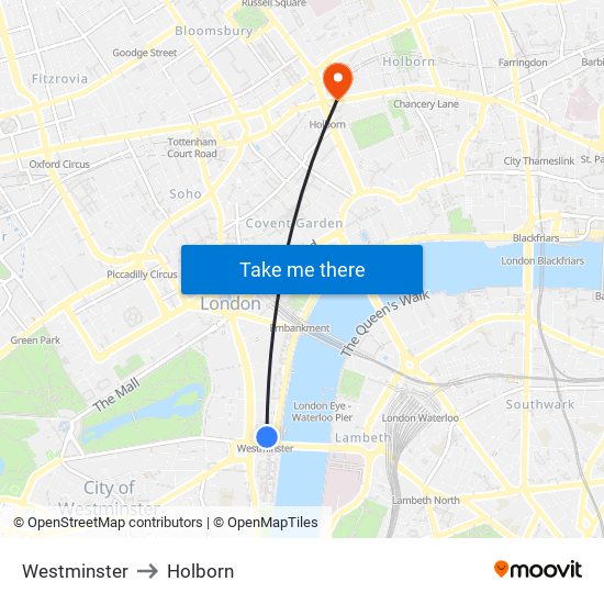 Westminster to Holborn map