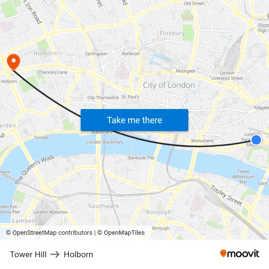Tower Hill to Holborn map