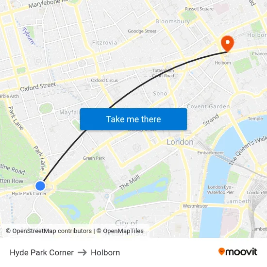 Hyde Park Corner to Holborn map