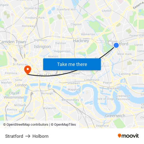 Stratford to Holborn map