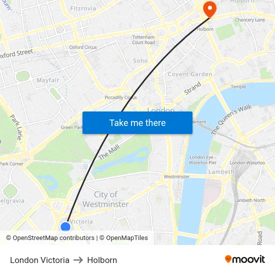 London Victoria to Holborn map