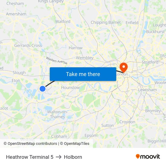 Heathrow Terminal 5 to Holborn with public transportation