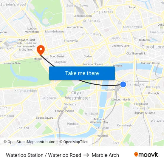 Waterloo Station / Waterloo Road to Marble Arch map