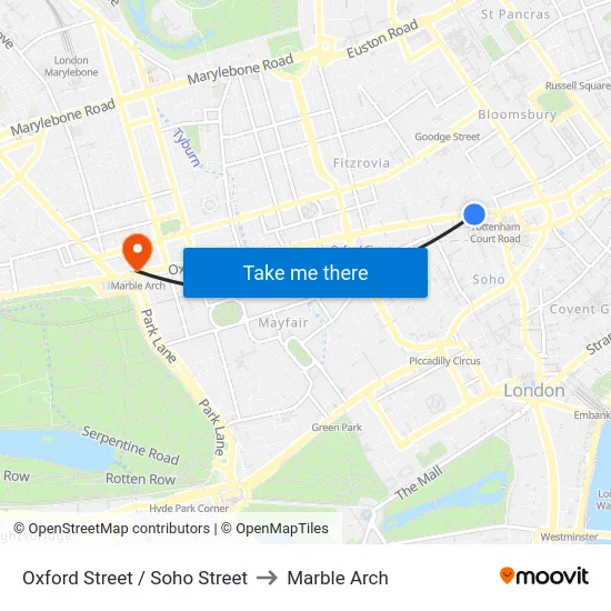 Oxford Street / Soho Street to Marble Arch map