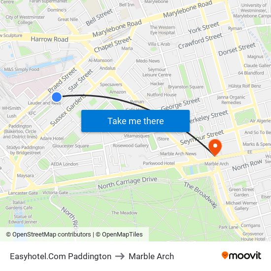 Easyhotel.Com Paddington to Marble Arch map