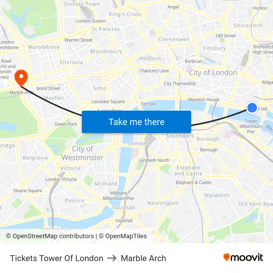 Tickets Tower Of London to Marble Arch map