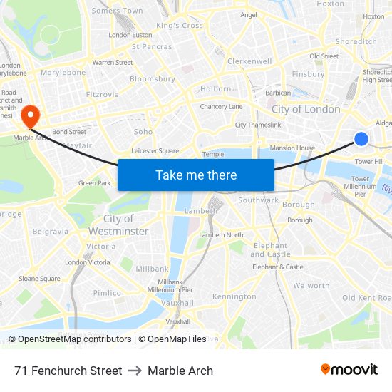 71 Fenchurch Street to Marble Arch map