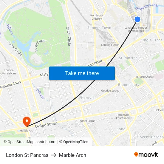London St Pancras to Marble Arch map