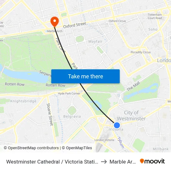 Westminster Cathedral / Victoria Station to Marble Arch map
