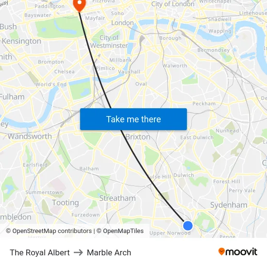 The Royal Albert to Marble Arch map
