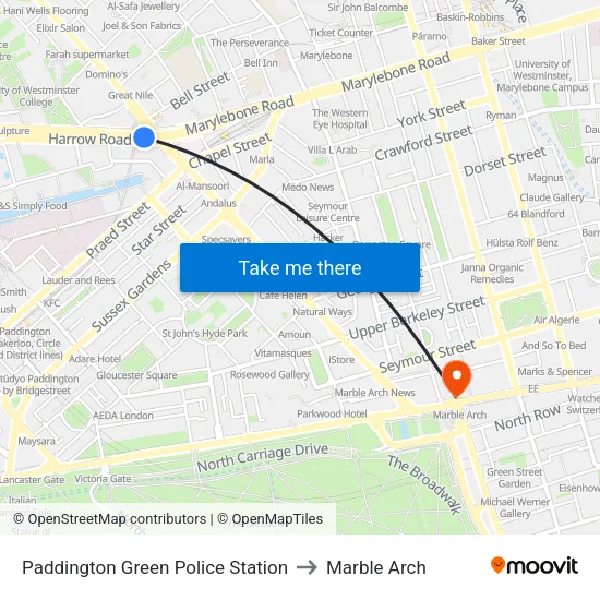 Paddington Green Police Station to Marble Arch map