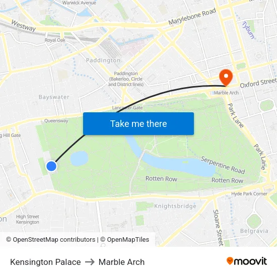 Kensington Palace to Marble Arch map