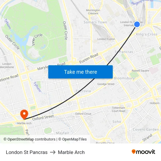London St Pancras to Marble Arch map