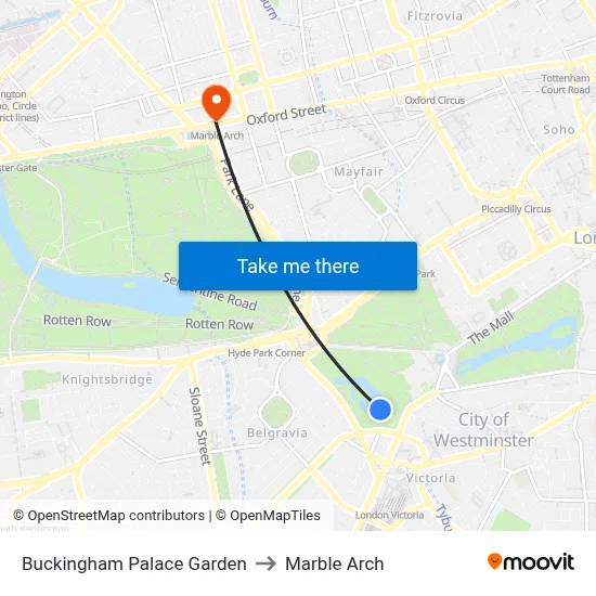 Buckingham Palace Garden to Marble Arch map