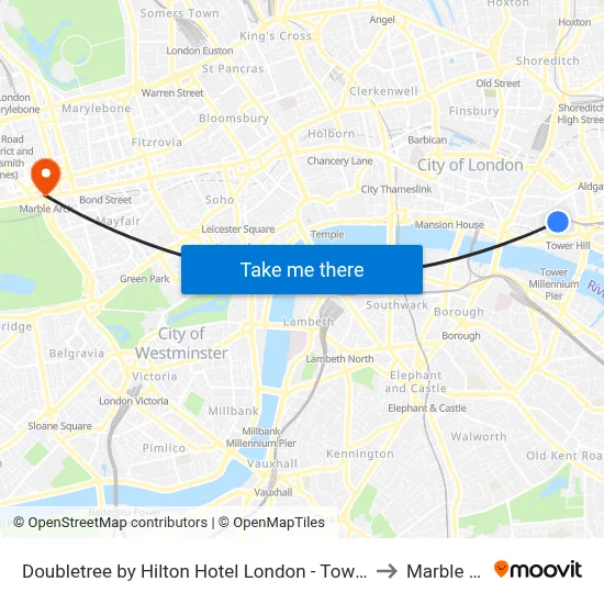 Doubletree by Hilton Hotel London - Tower Of London to Marble Arch map