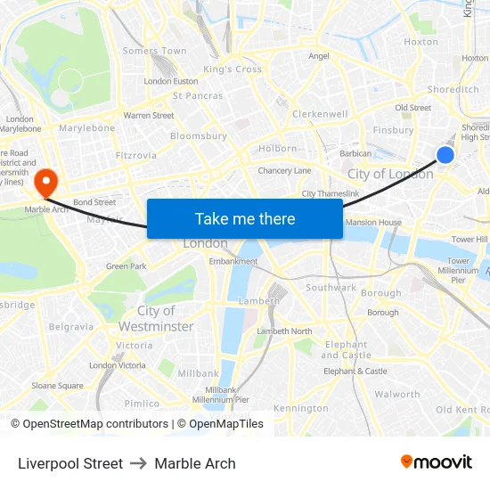 Liverpool Street to Marble Arch map