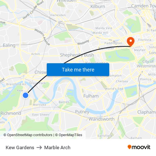 Kew Gardens to Marble Arch map