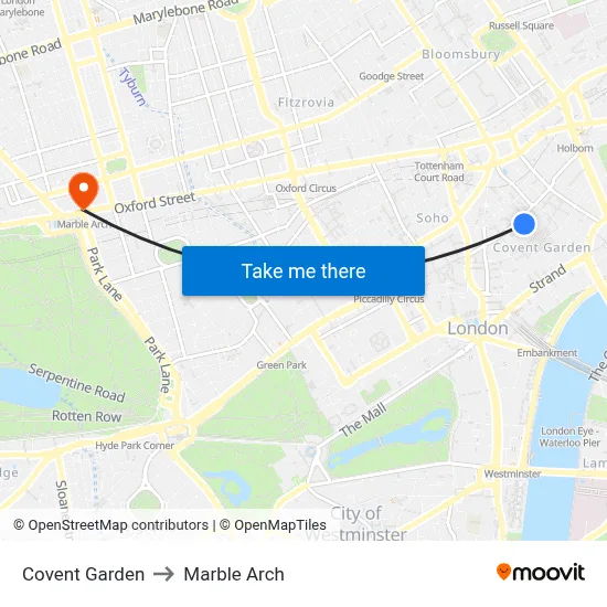 Covent Garden to Marble Arch map