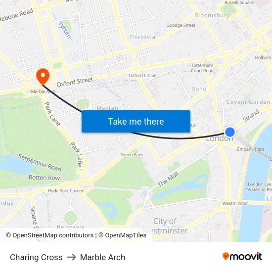 Charing Cross to Marble Arch map