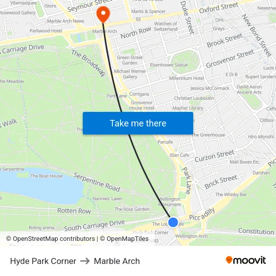 Hyde Park Corner to Marble Arch map