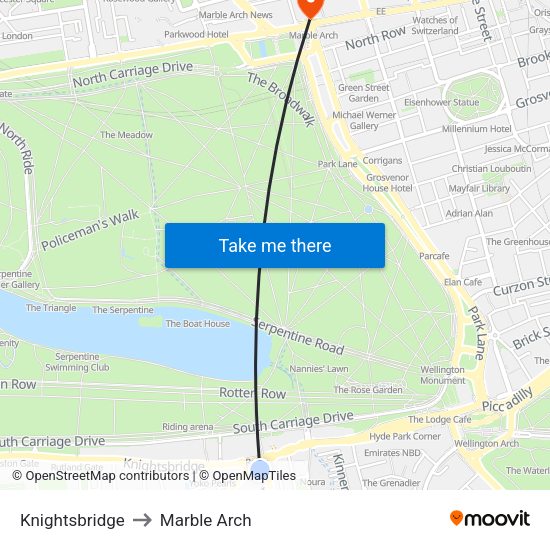Knightsbridge to Marble Arch map