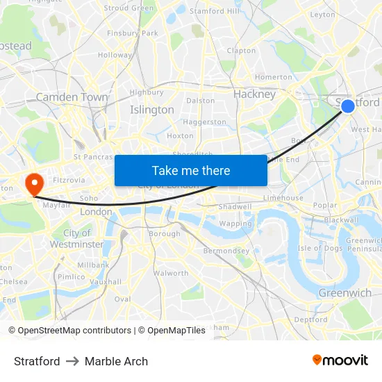 Stratford to Marble Arch map