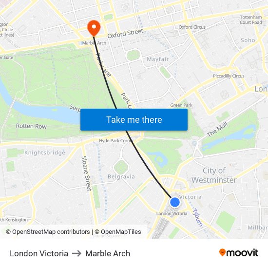 London Victoria to Marble Arch map