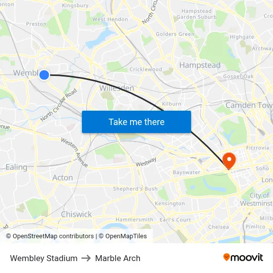 Wembley Stadium to Marble Arch map
