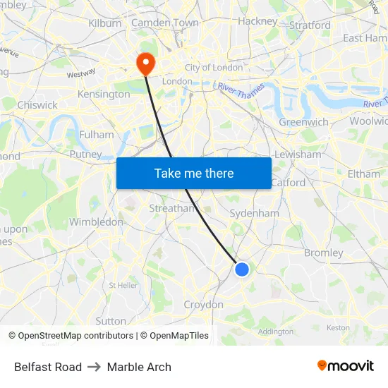 Belfast Road to Marble Arch map