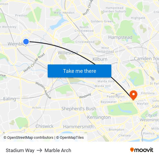 Stadium Way to Marble Arch map