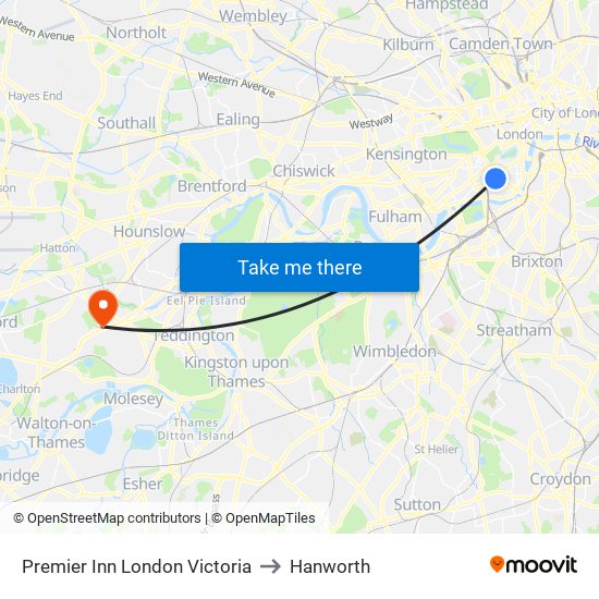 Premier Inn London Victoria to Hanworth map