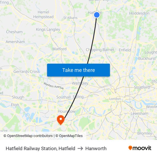 Hatfield Railway Station, Hatfield to Hanworth map