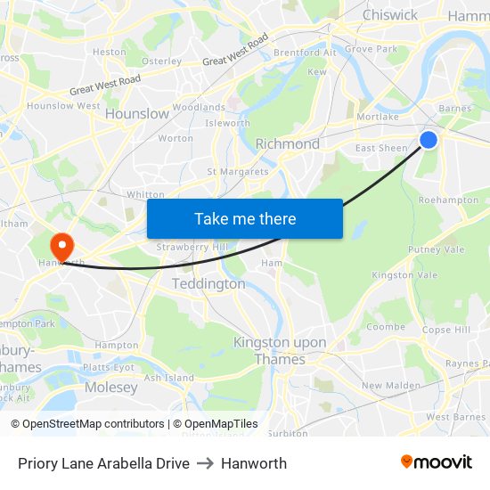 Priory Lane / Arabella Drive to Hanworth map